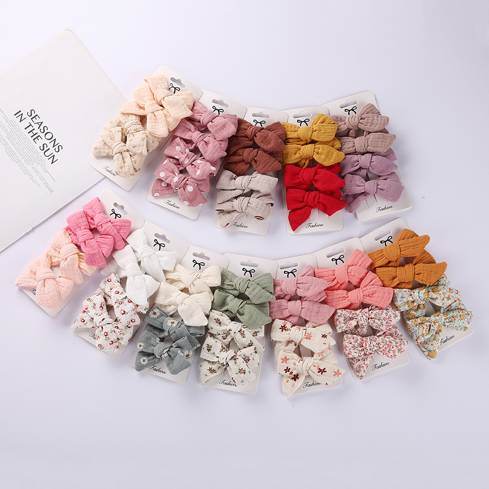 

4Pcs/Set Muslin Cotton Clip Set 0-4T Candy Color Printed Hairclip Baby Girls Princess Hair Accessories, Options