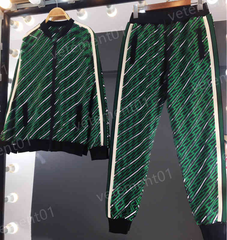 

Womens Two Piece Pants Striped-embellished Branded Zip-up Cardigan Jacket With Logo-print Trousers 2 Piece Sets Luxury Designer Tracksuits 0912