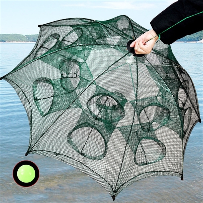

Umbrella Net Folding Fishnet Lobster Basket Fishing Cage for Fish Feeder Catcher Lobster Shrimp Trap Crab Cage Tool 420 Holes 220623