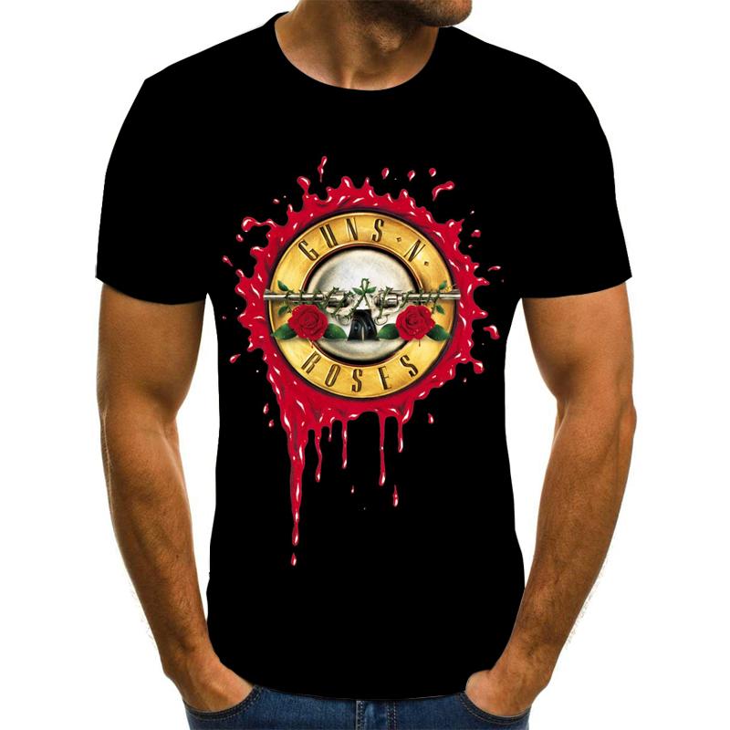 Men's T-Shirts Rock Wear Gun And Rose 3DT Shirt Summer Streetwear T-shirt T-shirtMen's