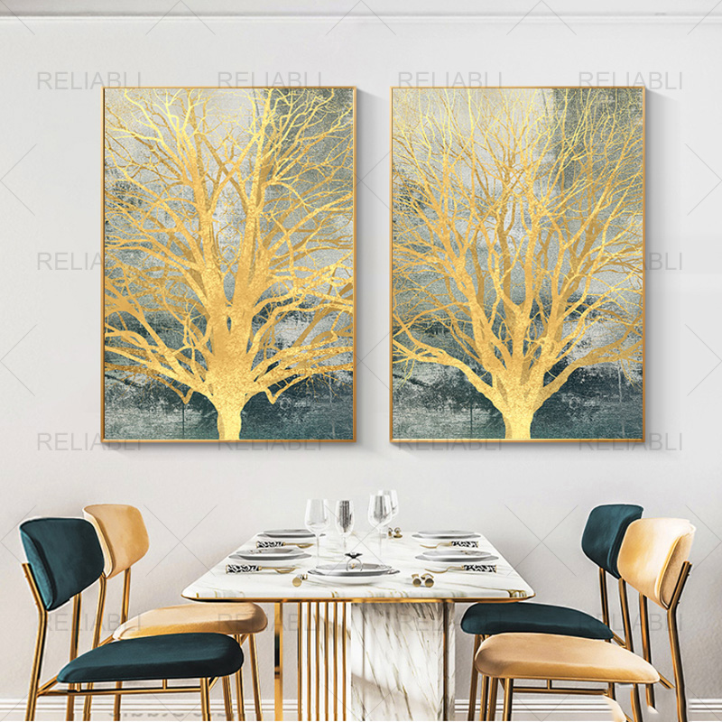 

Nordic Style Abstract Golden Tree Oil painting on Canvas Art Posters and Prints Wall Picture for Living Room Cuadros Decoracion