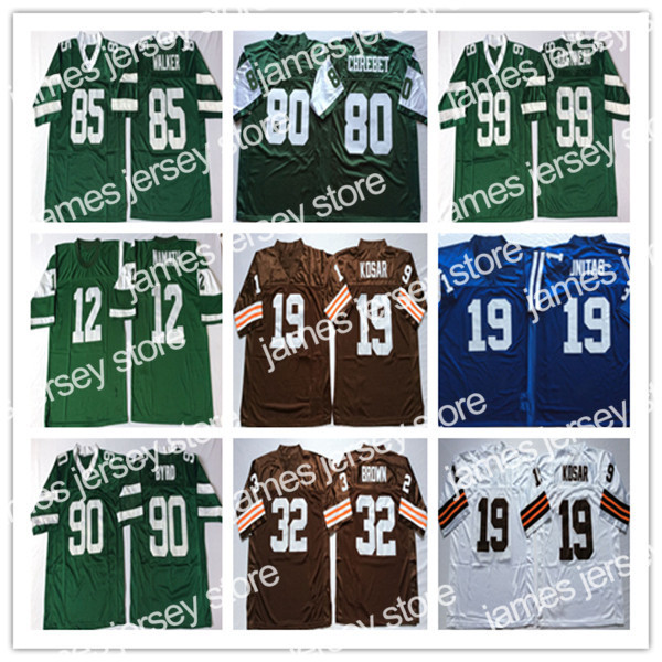 

2022 Men' Vintage Joe Namath Joe Klecko Curtis Martin Mark Gastineau Dennis Byrd Wesley Walker Jim Brown Bernie Kosar Johnny Unitas MN Jersey, As pic