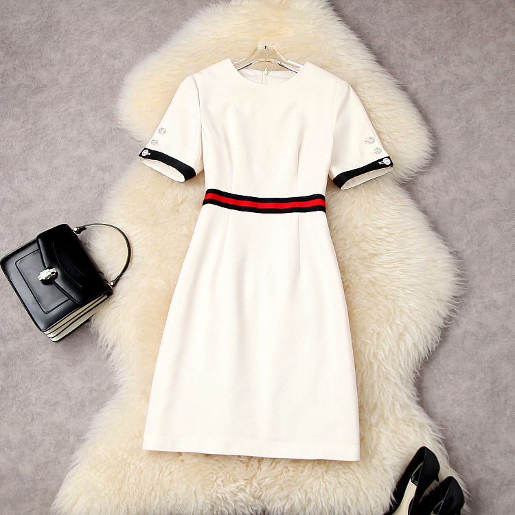 European and American women's summer 2022 new Button short sleeve round collar fashion Solid color slim dress