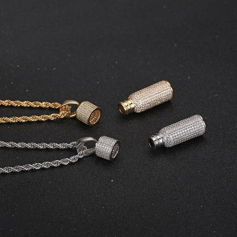 

Pendant Necklaces Hip Hop CZ Stone Paved Bling Iced Out Can Open Perfume Bottle Pendants For Women Men Unisex Rapper JewelryPendant PendantP