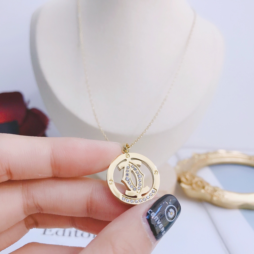 

Luxury Women Designer Necklace Chunky Choker Chain Crystal 18K Gold Plated Stainless Steel Letter Pendants Necklaces Statement Wedding Jewelry X151