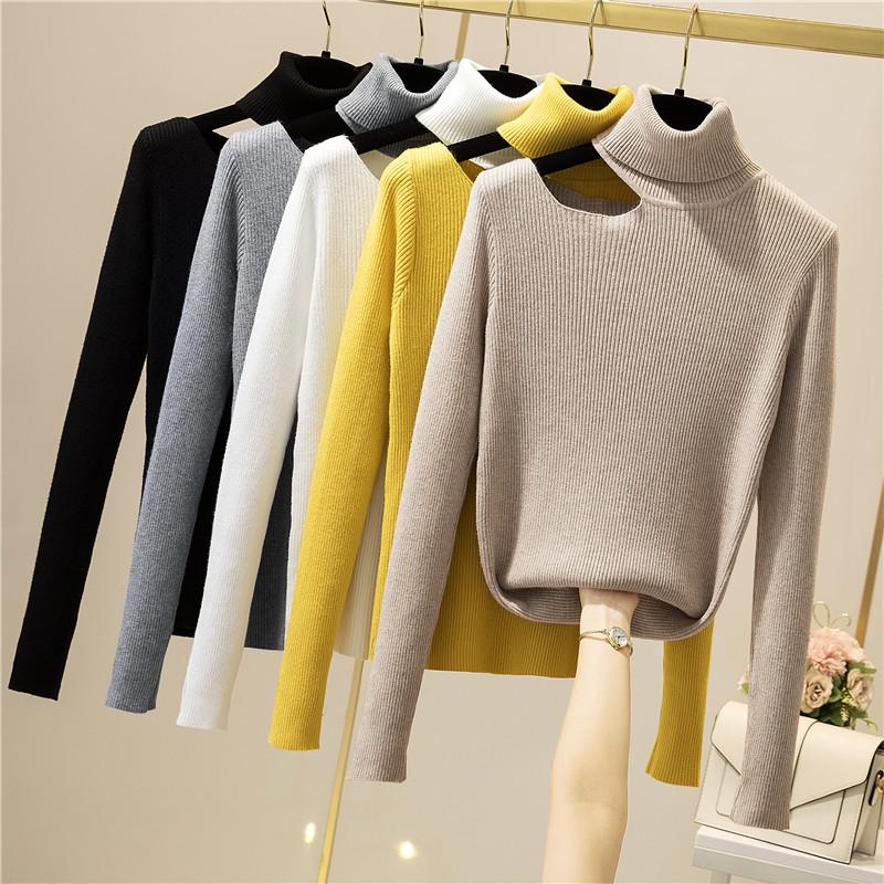 

Women's Sweaters 2022 Spring Autumn Sweater Women Set Finger Strapless Turtleneck Long-Sleeved Slim Pullover Base Female Tops, White;black