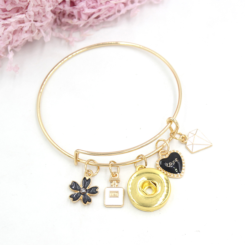 

Wholesale Snap Jewelry Gold Plated Charm Bracelet Wire Bangle Enamel Flower Perfume Bottle Heart Bracelets For Women Lovers Gift Pulsera