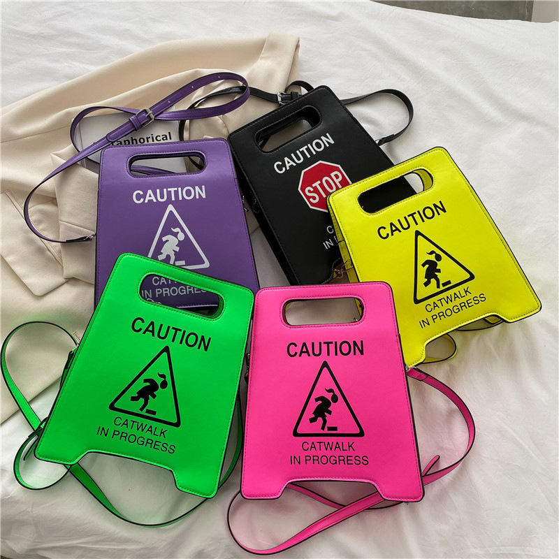 Designer Sac à bandoulière Fluorescent Stop Sign Fourre-tout Sacs à main pour les femmes Attention Sign Funny Cross Body Bags Little Girls Purse