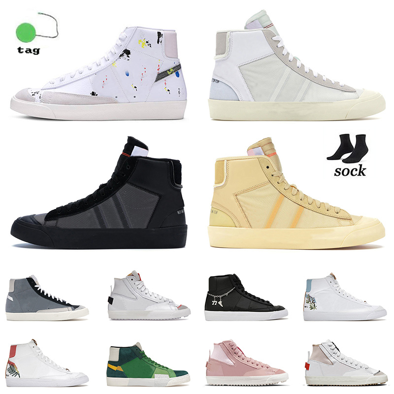 

High Quality Offf Flat Blazer Mid 77 Vintage Black White Casual Shoes Dark Russet Grim Reaper Indigo Have A Good Game Off Sail Designer Mens Women Jumbo Sneaker, D35 sail platinum tint 40-45
