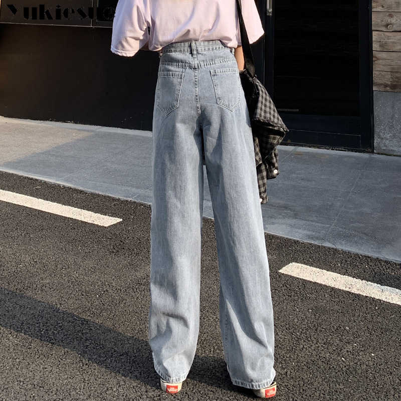 

high waisted jeans woman wide leg pants s for women ripped boyfriend womens female Plus size 210608, Dark blue