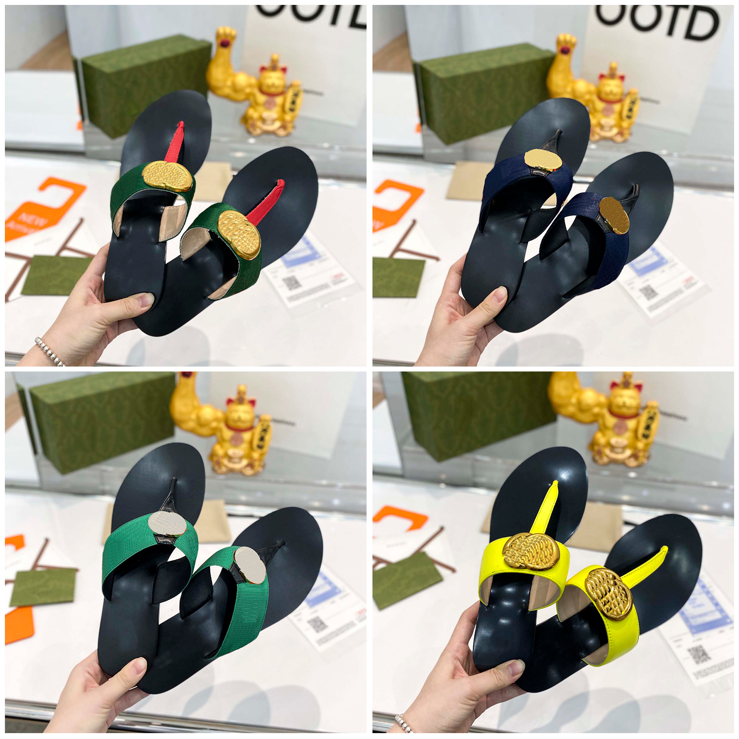 

2022 women printed leather slippers flip flops metal chains summer sandals beach shoes fashion sandals with box size 35-42, 19