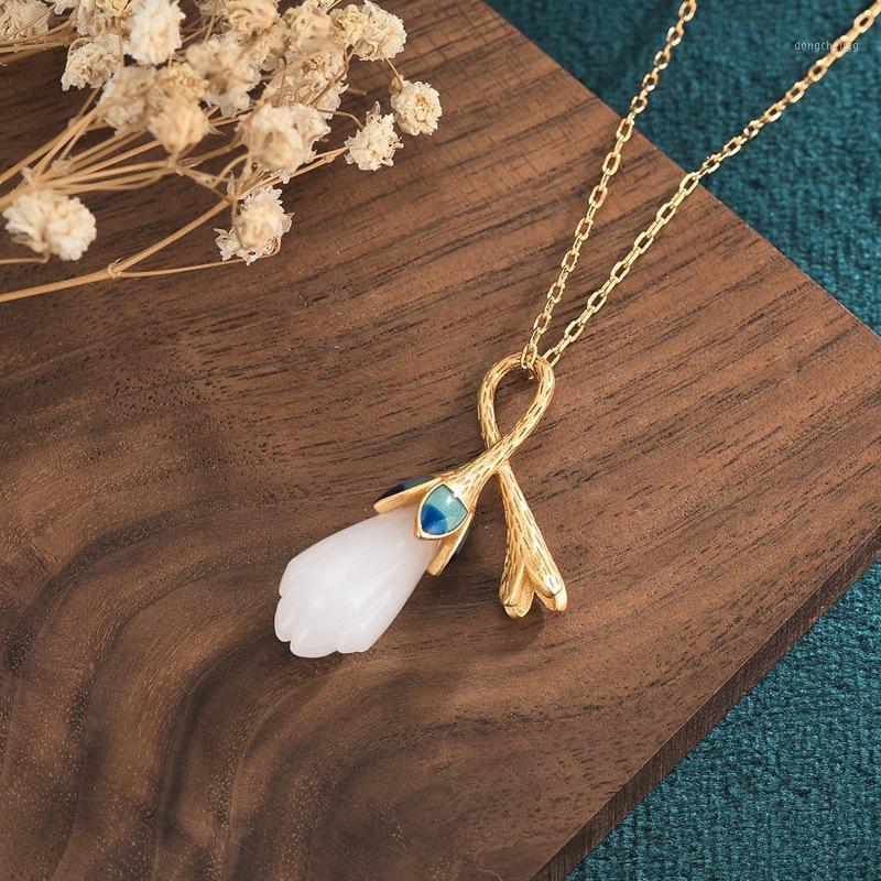 

Pendant Necklaces Romantic Cute Blue Magnolia Flower Necklace For Women Fashion Jewelry Trendy Chain Collares Para Mujer Cadenas