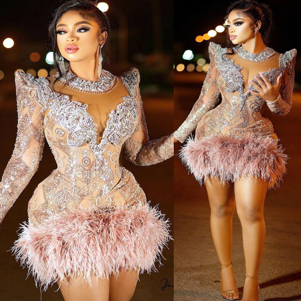 Plus taille arabe aso ebi sirène luxueuse robes de bal courtes cristaux de perles de soirée de soirée deuxième réception des robes de fiançailles
