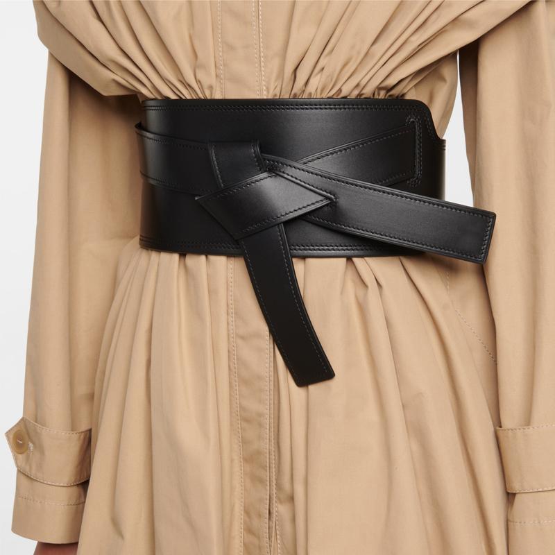 

Belts Fashion Bow Soft Cowhide Waist Seal Women's Leather Coat Wide Belt Dress Decorative BeltBelts, Black