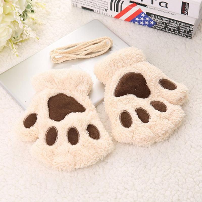 

Five Fingers Gloves 1 Pair Of High-Quality Women's Girls' Winter And Autumn Warm Fingerless Cute Fluffy Cat's Claw Gift