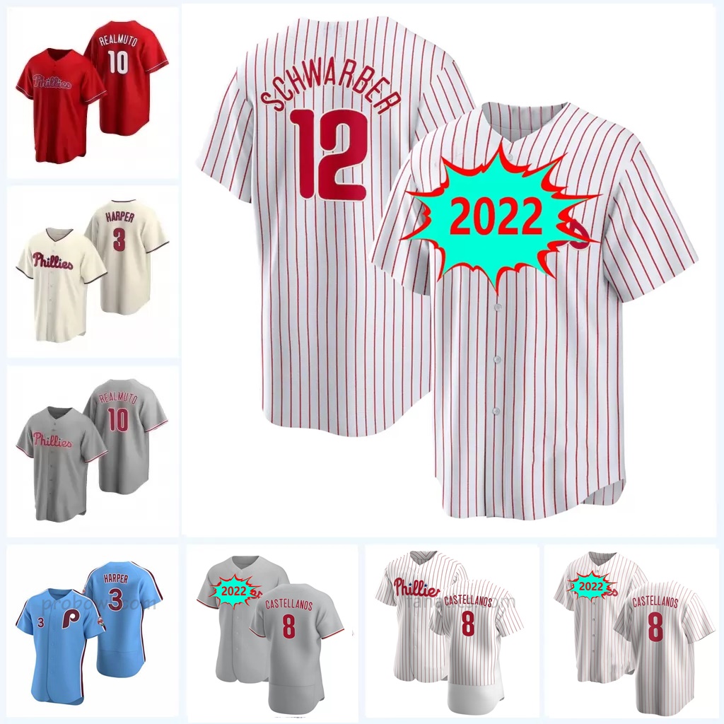 

8 Nick Castellanos Jersey 2022Phillies Kyle Schwarber Harper Rhys Hoskins Didi Gregorius J.T. Realmuto Zack Wheeler Aaron Nola Kyle Gibson Jean Segura, Womens light blue