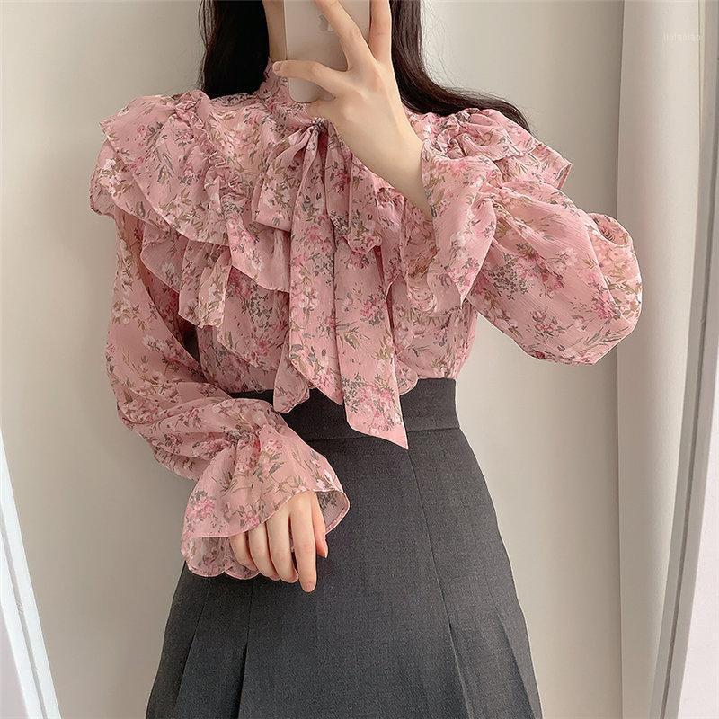 

Women' Blouses & Shirts Alien Kitty 2022 Chiffon Ruffles Streetwear Casual Femme Elegance Tops Florals Plus Size Office Lady Sweet Girls, Beige