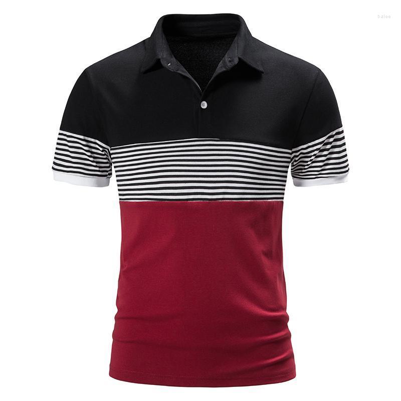 

Men's Polos Men Summer T Shirts Short Sleeve Mixed Color Slim Fit Breathable Striped Lapel ShirtMen's, H73-white