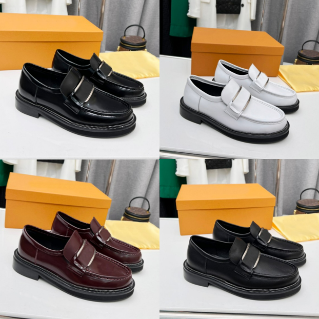 

New Women Platform Loafers Designer Shoes Soft Cowhide Sneakers Rubber Black Shiny Leather Chunky Round Head Moccasins Ladies Thick Bottom Shoes 35-41