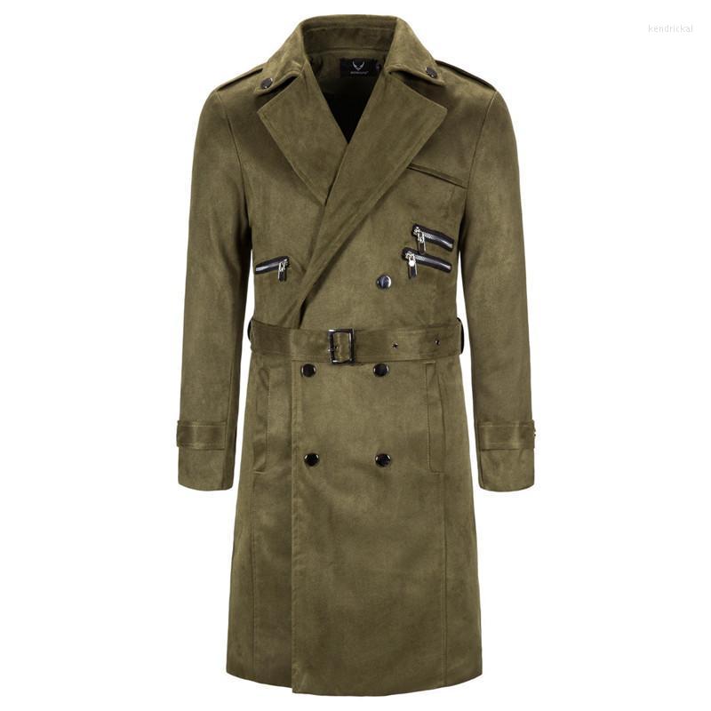 

Men's Wool & Blends 5XL Long Trench Coat Autumn And Winter Suede Jacket Army Green High Quality Casual Belt Blended Kend22, Black