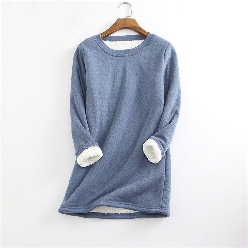 

Autumn Winter Velvet Warm Tops Women Thick Fleece Sweatershirts Casual Loose Long Sleeve Solid Color O-neck Pullover Shirts 220321, Red