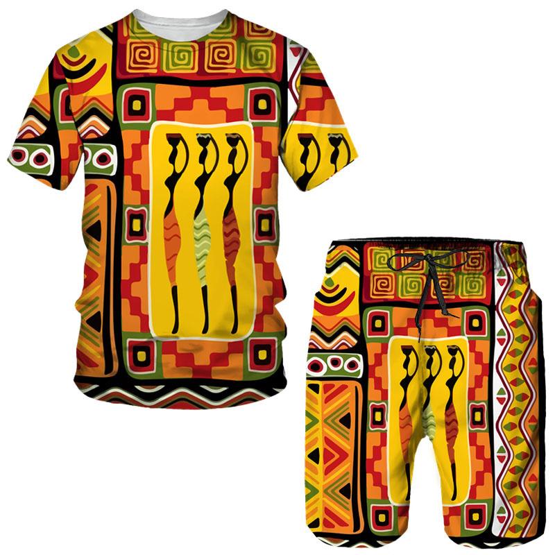 

Men's Tracksuits Summer African Print Men/Women T-Shirts Set Dashiki Ethnic Style Tees/Shorts/Suit Short Sleeve Hip Hop Sportswear Couple Ou, Tees-1