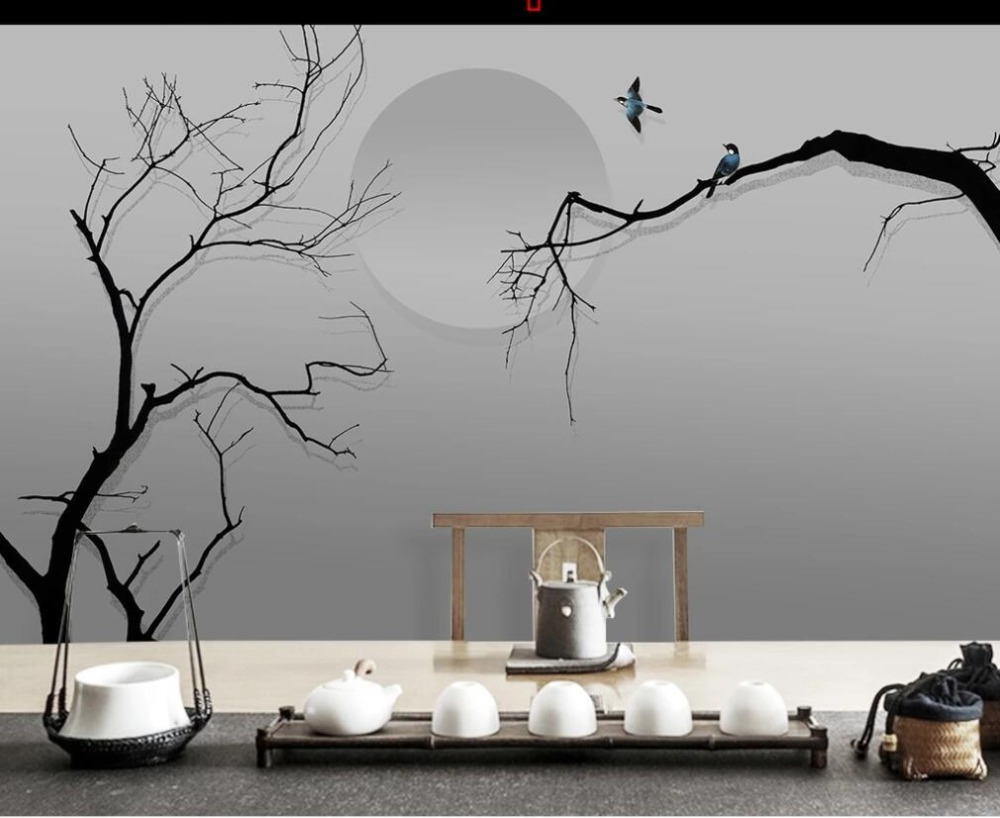 

Wall covering custom wallpaper mural hand-painted abstract tree TV background wall decoration painting, Grey