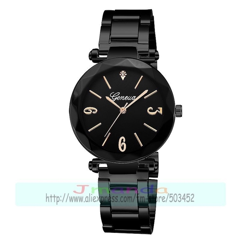

100pcs/lot geneva 650 special dial elegance lady stainless steel watch wrap quartz casual alloy bracelet watch for women clock T200420, All black rose gold