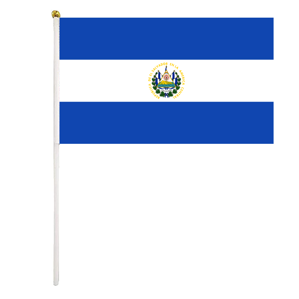 

El Salvador Hand Waving Flag 14X21CM Premium Polyester Mini World Country Flag Banner With Plastic Flagpole