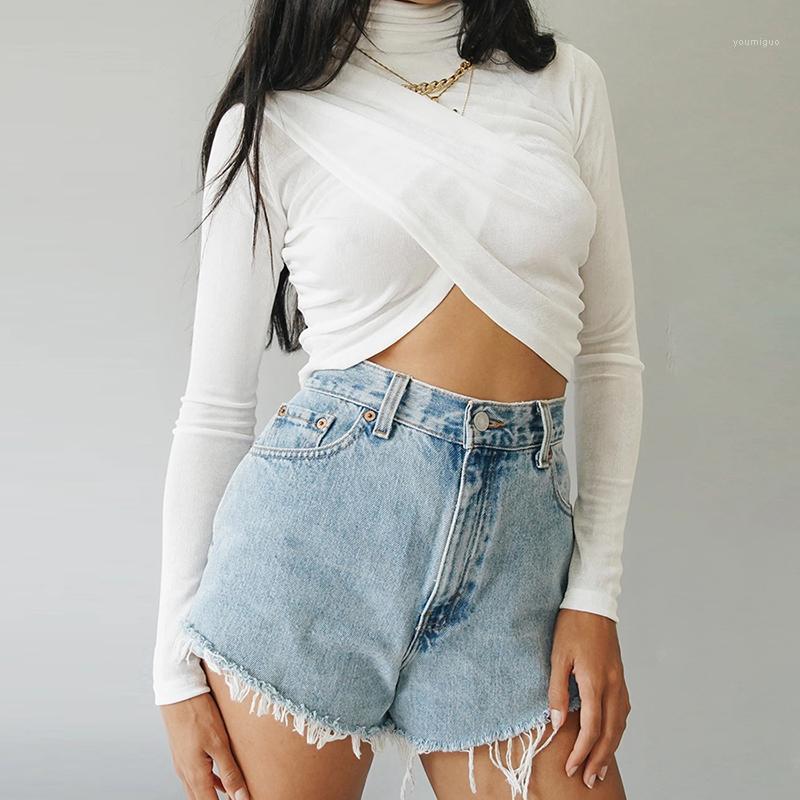 

Woman Blouse Round Neck Long Sleeve Fashion Navel Slim Fit Short Shirts Women Solid Color Crop Ruched High Tops Women' Blouses, Black