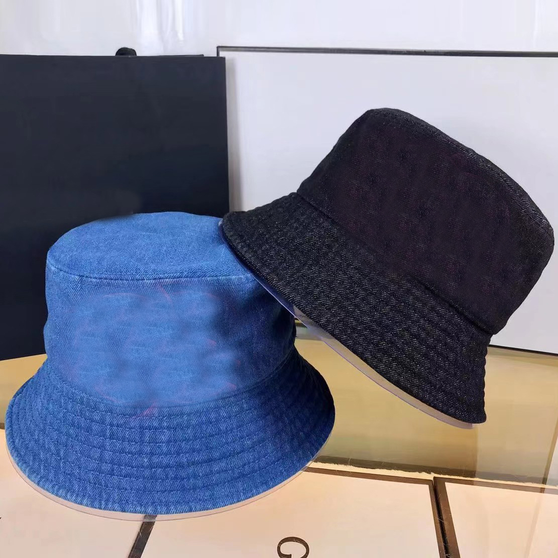 

Fashion Double Letter Bucket Hat Cap for Women Men Baseball Caps Beanie Casquettes Woman Man Denim Fisherman Buckets Hats Patchwork Autumn Winter Wide Brim Hats