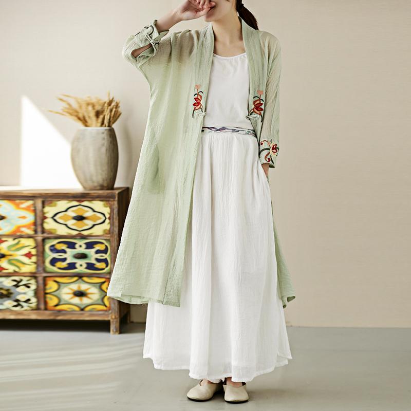 

Women's Trench Coats Women Sunscreen Long Coat 2022 Summer Button Embroidered Cotton Cardigan Loose Outerwear Clothing FemaleWomen's, Green