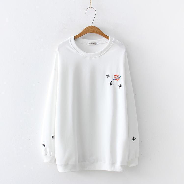 

Plus Size Women's White Black Spring Long Sleeved Hoodies Casual Embroidery Sportswear Pullovers & Sweatshirts