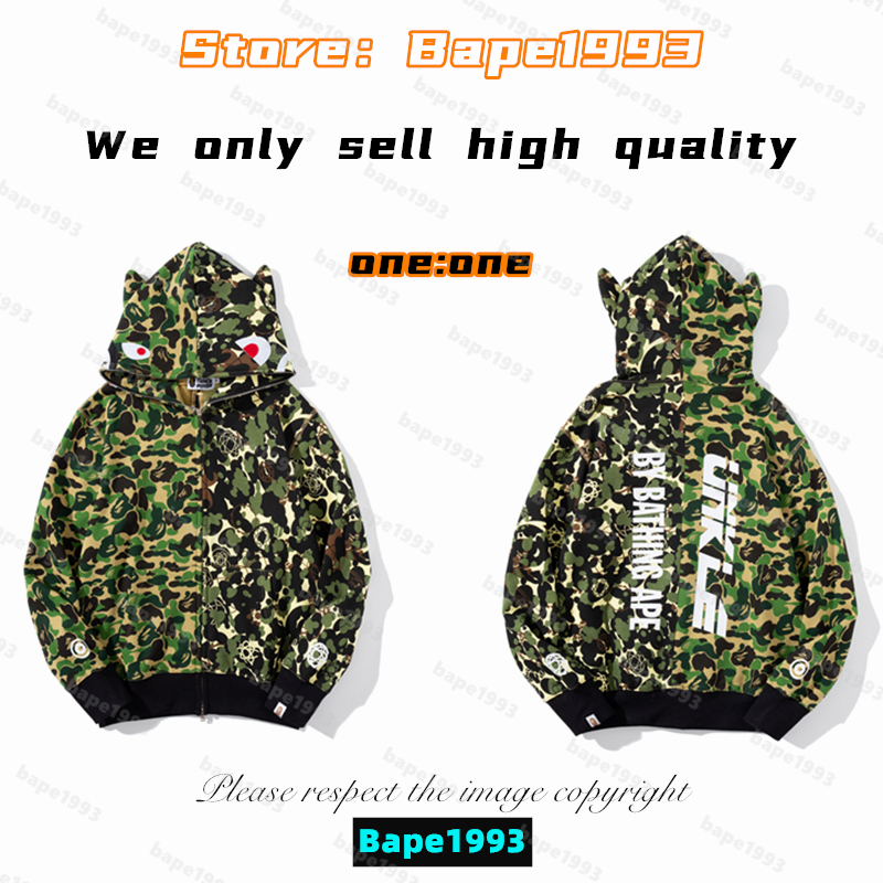 

High quality Apes Mens Hoodies & Sweatshirt Japan shark B ape head Galaxy spots luminous camo Male and female couples with the same model 100% cotton New hoodie 1993 KS4-4, 1 button