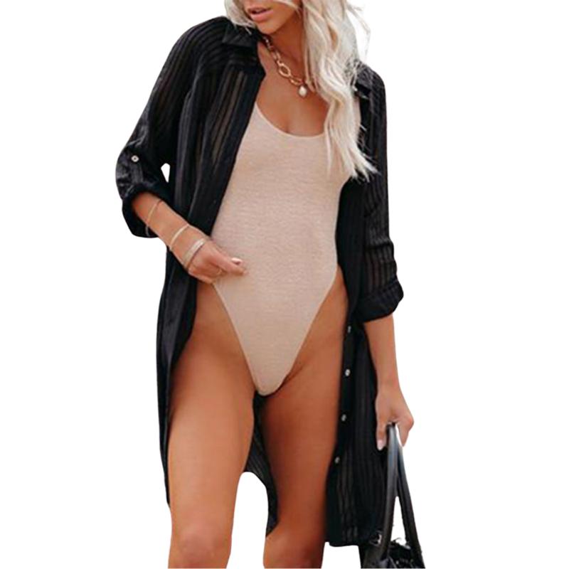 

Women's Swimwear Hirigin Women Loose Style Shirt With Waistband Fashion Boluse Solid Color Long Sleeve Collared Blouse Tops For LadiesWomen'