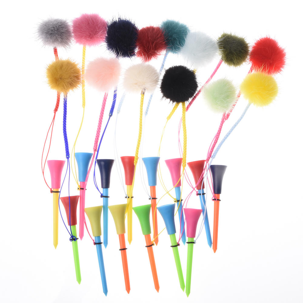 

10Pcs Rubber Golf Tees Multi Colors 4cm Imitation Mink Fur Plush Balls&Handmade Rope Prevent Loss Golf Ball Holder