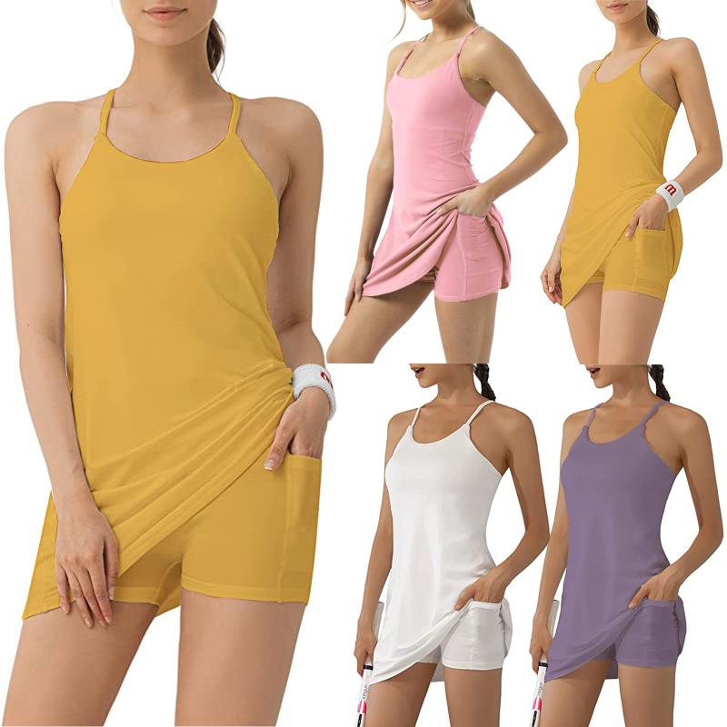 

Casual Dresses With Built-in Bra Shorts Athletic Dress Pockets Women' Exercise Tennis Golf Workout, Black