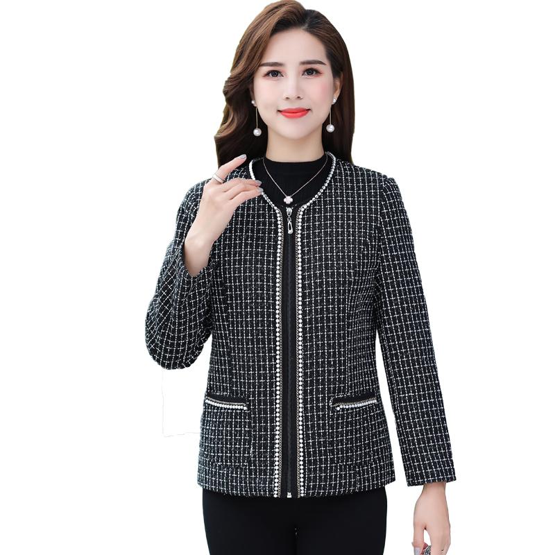 

Women's Jackets Women Tweed Beaded Jacket Coat Runway Autumn Winter Single Breasted Weave Female Fashion Vintage OuterwearWomen's, Black