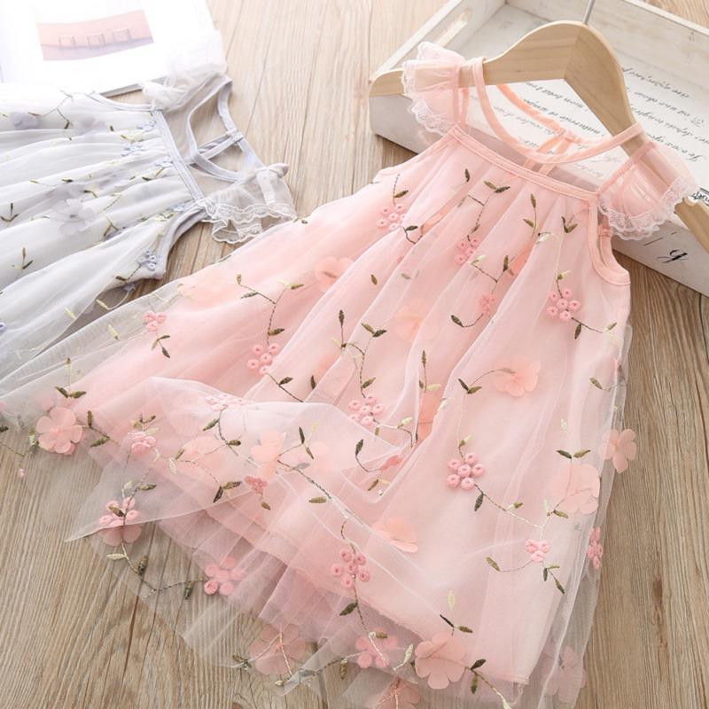 

Girl's Dresses Summer Baby Girls Sleeveless Princess Dress Wedding Party Flowers Sweet Tulle Tutu Lace Pink Children Kids Clothing 1-6YGirl'