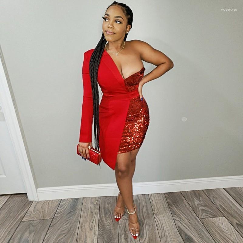 

Casual Dresses Sexy Sequin Party Dress Women' Unilateral Long Sleeved Mini Skirt Autumn Fashion Solid Color Short 2022 Vestidos, Black