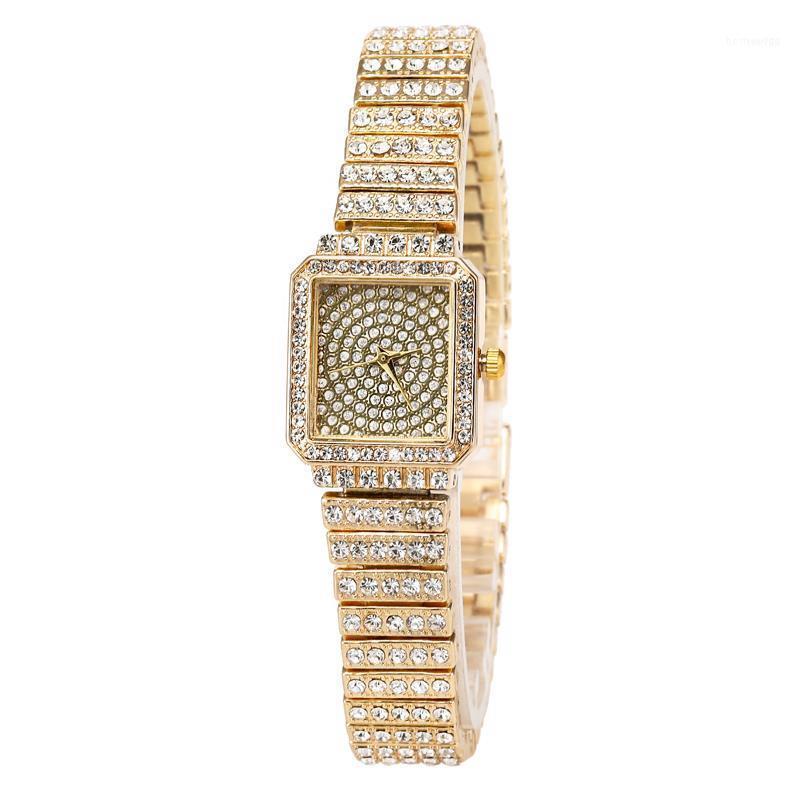 

Wristwatches Fashion Alloy Square Diamond Watch Strap Girl Bracelet Simple Temperament Goddess Women Watches ClockWristwatches, Gold