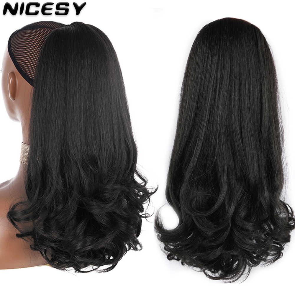 Costume Accessories Synthetic 18Inch 100g Warping Kinky Straight Hairpiece With Two Plastic Comb Drawstring Ponytail Hair Extension Black-image-773028661
