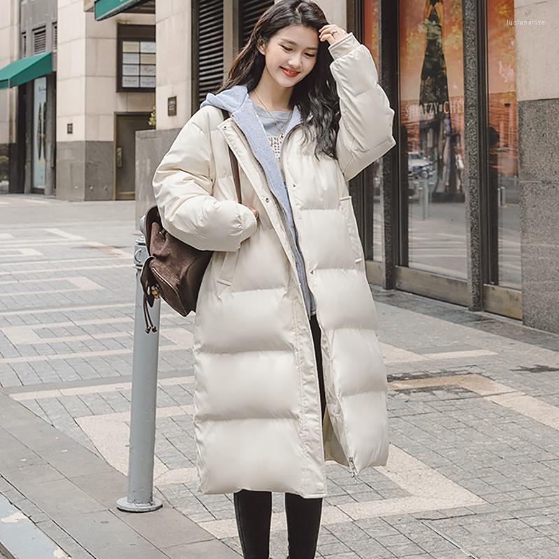 

Women' Down & Parkas Winter Fake Two-Piece Mid-Length Over-The-Knee Thick Loose White Duck Cotton Coat High-Quality Jacket FemaleOO56 Luci2, Photo color
