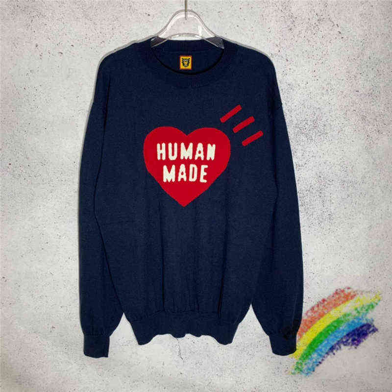 

Navy Blue Human Made Sweater Men Women High Quality Knit Sweatshirts Human Made Crewneck T220721