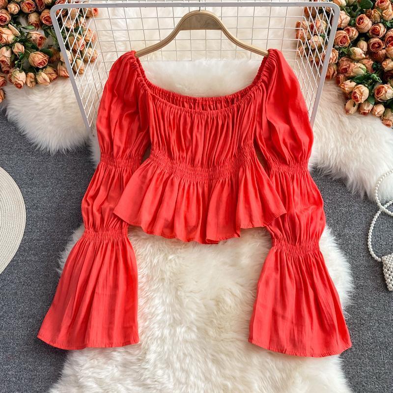 

Women's Blouses & Shirts 2022 Autumn Korean Version Small Fresh Waist, Thin And Sweet Foreign Style, Super Fairy Square Collar Shirt, Long S, Blue