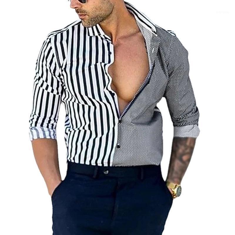 

Men' Casual Shirts QIWN 2022 Summer Striped Cotton Slim Young Gray Lapel Shirt Men Mens Long Sleeve Print, Black