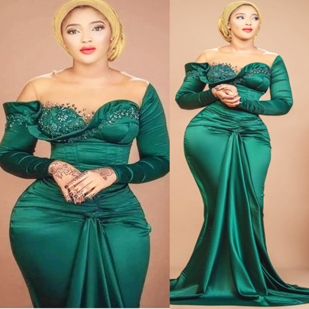 

2022 Plus Size Arabic Aso Ebi Dark Green Mermaid Prom Dresses Beaded Crystals Evening Formal Party Second Reception Birthday Engagement Gowns Dress ZJ807, Same as image