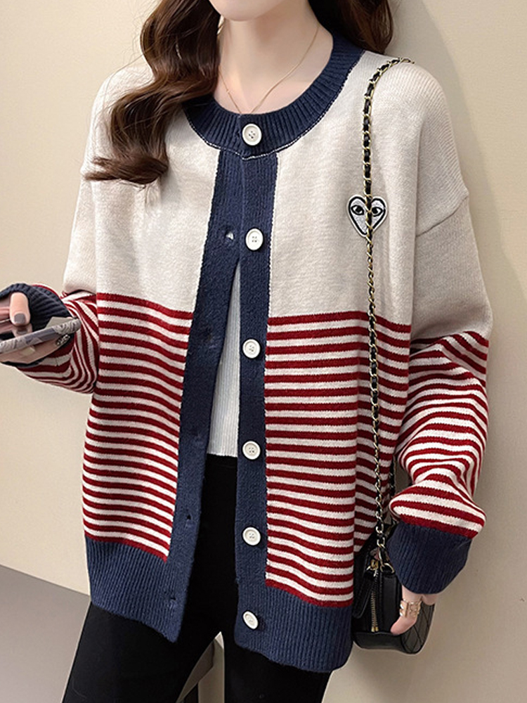 

2022 Autumn Winter Women Cardigans Jacket Casual All Match O-neck Knitted Sweater Tops Comfy Korean Ladies Jumpers, Navy blue