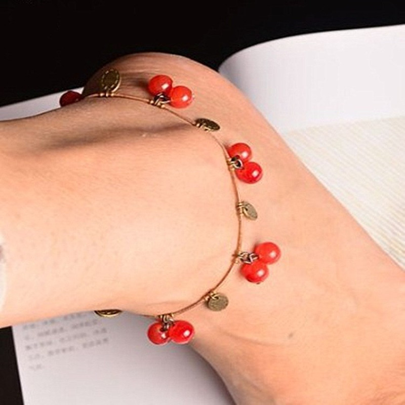

Vintage Boho Red Cherry Beads Anklets For Women Fashion Bracelet Foot Jewelry 220813