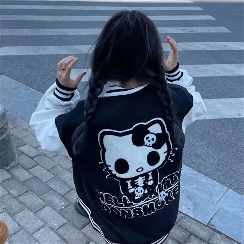

Cute Cartoon Sweatshirt Female Harajuku Streetwear Funny Zipper Hoodie Women Black Jacket Pullover Oversize Tops Vintage Hoodie 220810